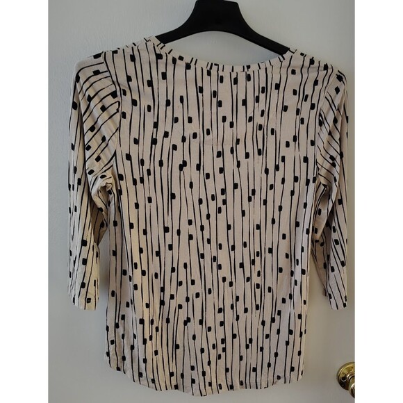 JM Collection Women Gorgeous Tan Black Design Top Blouse size P/M Long Sleeve - Picture 4 of 7